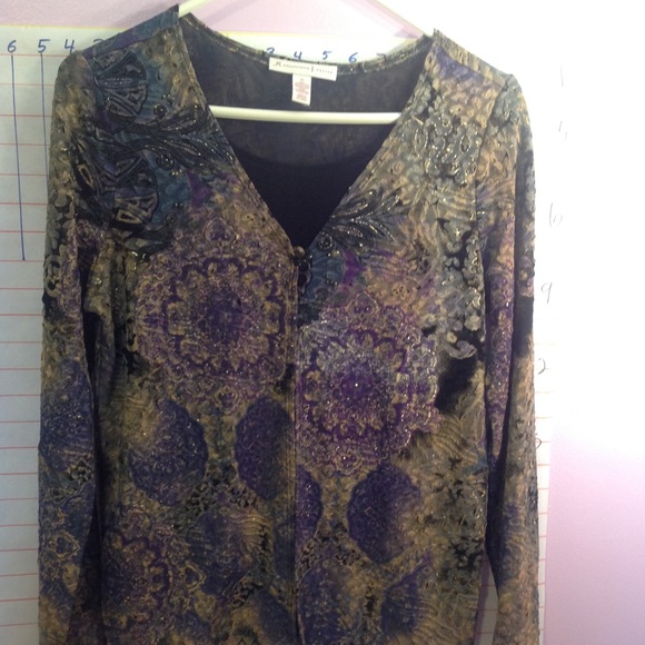 JM COLLECTION  1 piece layered look attached sweater set, M petite - Picture 2 of 7